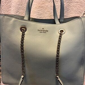 kate spade Elegant Blue Tote with Gold Accents. Soft green undertone.
